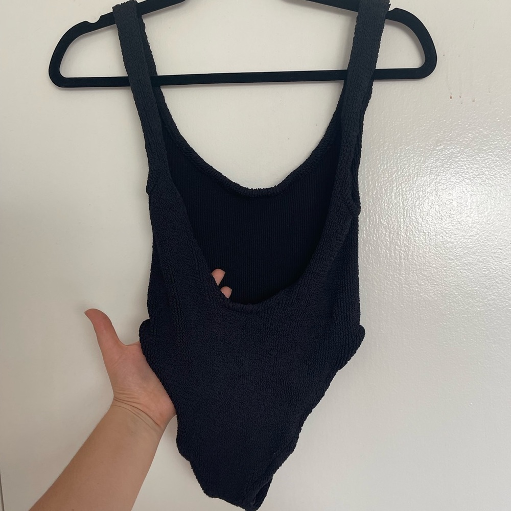 Backless One Piece in Crinkle Black - Vintage Hunza Swimwear.